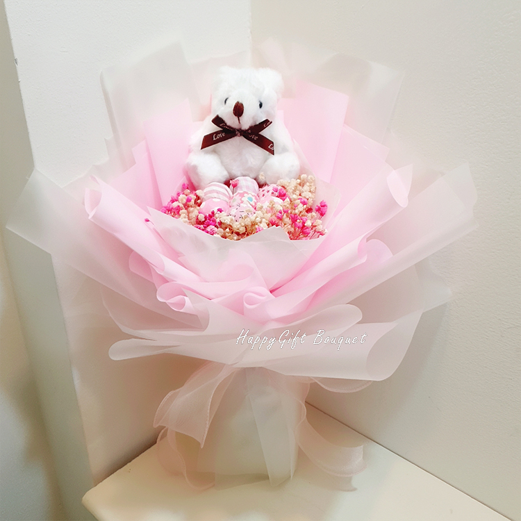 小熊手工布藝金莎棒棒糖花束,Handmade fabric Ferrero Rocher Lollipop Bouquet