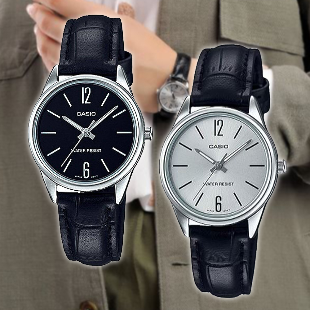 【CASIO 卡西歐】LTP-V005L 俐落簡潔 清晰輕巧 商務時尚 古典紳士 皮革錶帶 對錶 腕錶 手錶