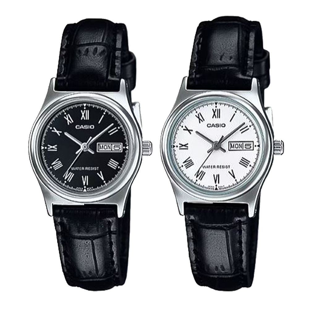 【CASIO 卡西歐】LTP-V006L 俐落簡潔 商務時尚 星期日期 羅馬字 皮革錶帶 對錶 腕錶 手錶