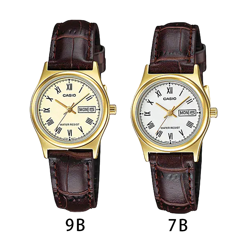 【CASIO 卡西歐】LTP-V006GL 復古時尚 星期日期 簡潔優雅 金框皮革 石英腕錶 對錶小款 女錶
