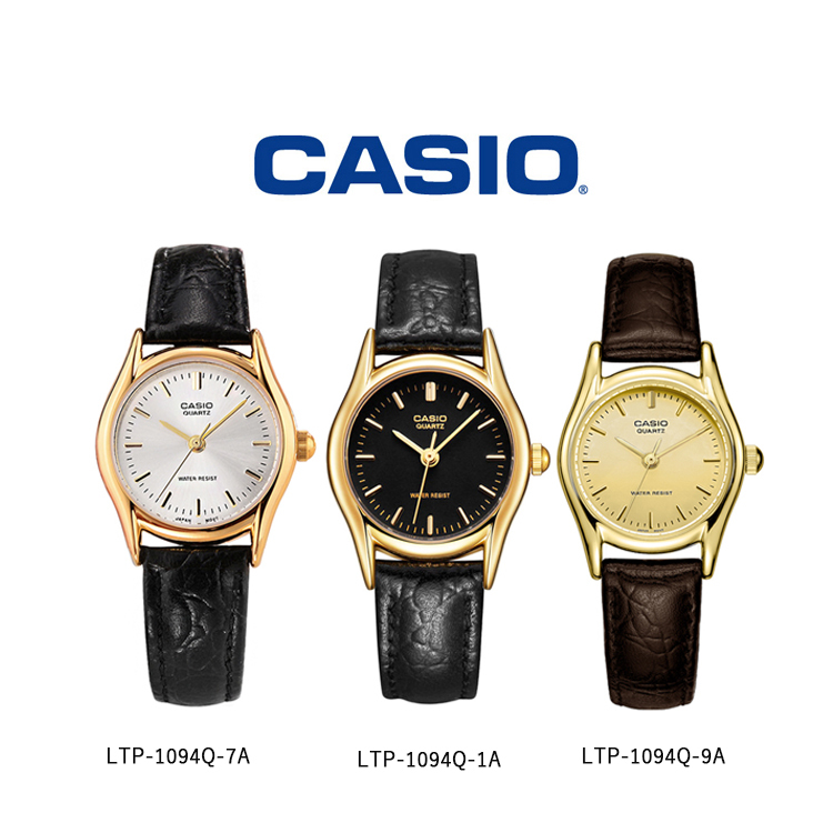 【CASIO 卡西歐】CASIO手錶 CASIO女錶 金框錶 簡約女錶 皮帶錶 LTP-1094Q