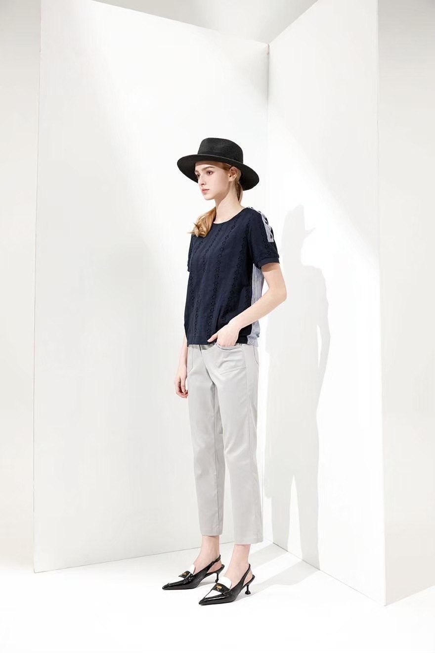 OL質感棉雙線貼口袋造型修身顯瘦九分褲U6162