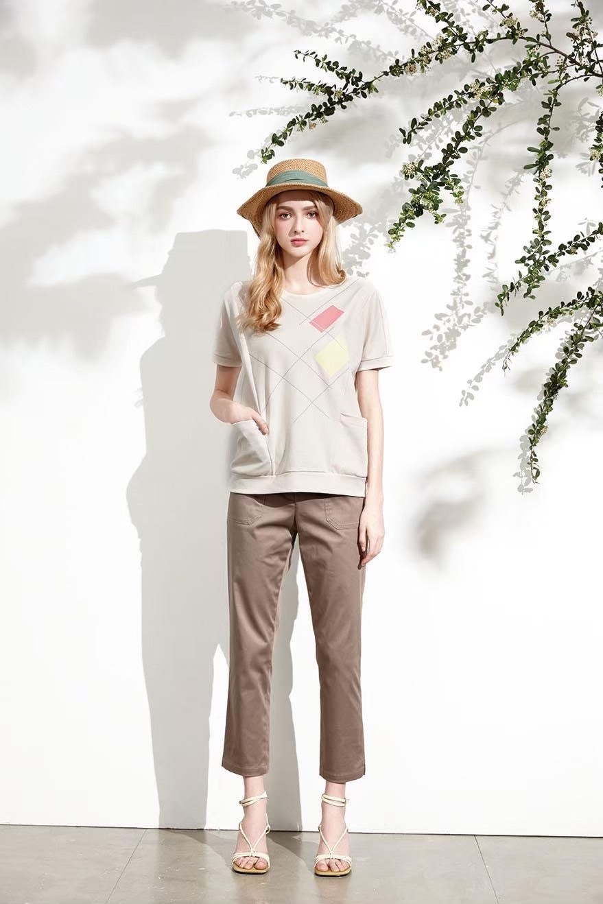 OL質感棉雙線貼口袋造型修身顯瘦九分褲U6162