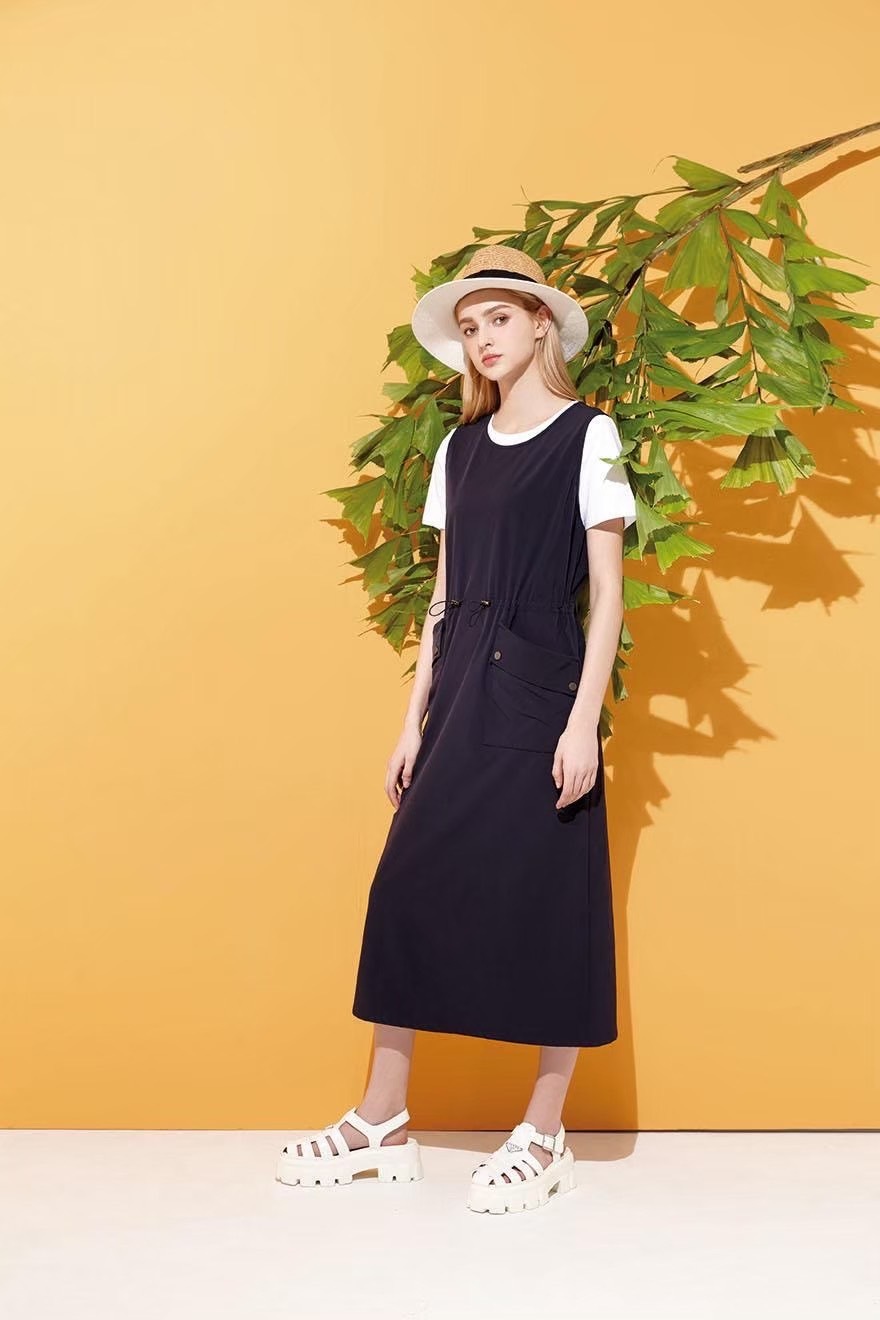 韓潮流個性工裝大口袋造型時尚修身背心裙U6682