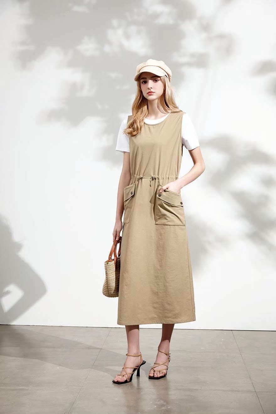 韓潮流個性工裝大口袋造型時尚修身背心裙U6682