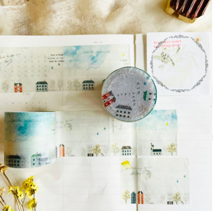 城鎮 捲狀便利貼 描圖紙貼紙 R-005｜日本 yohaku