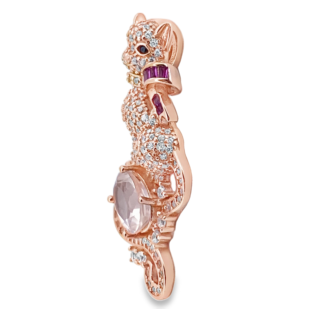 T130貓咪玫瑰金粉晶吊墜