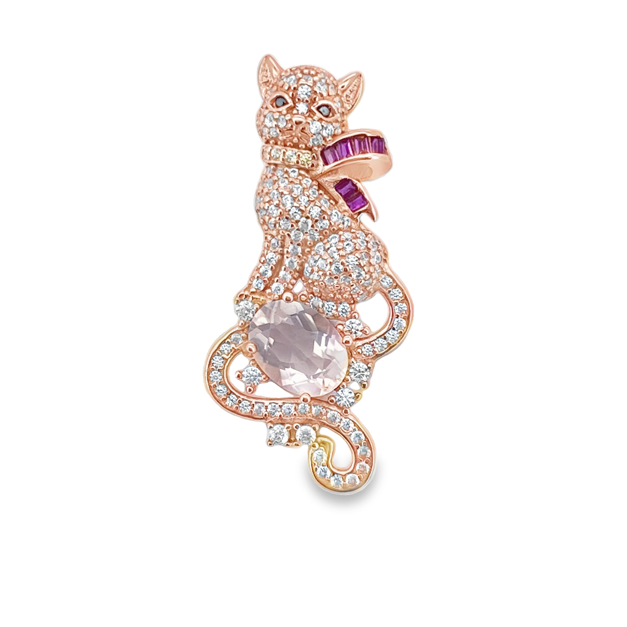 T130貓咪玫瑰金粉晶吊墜