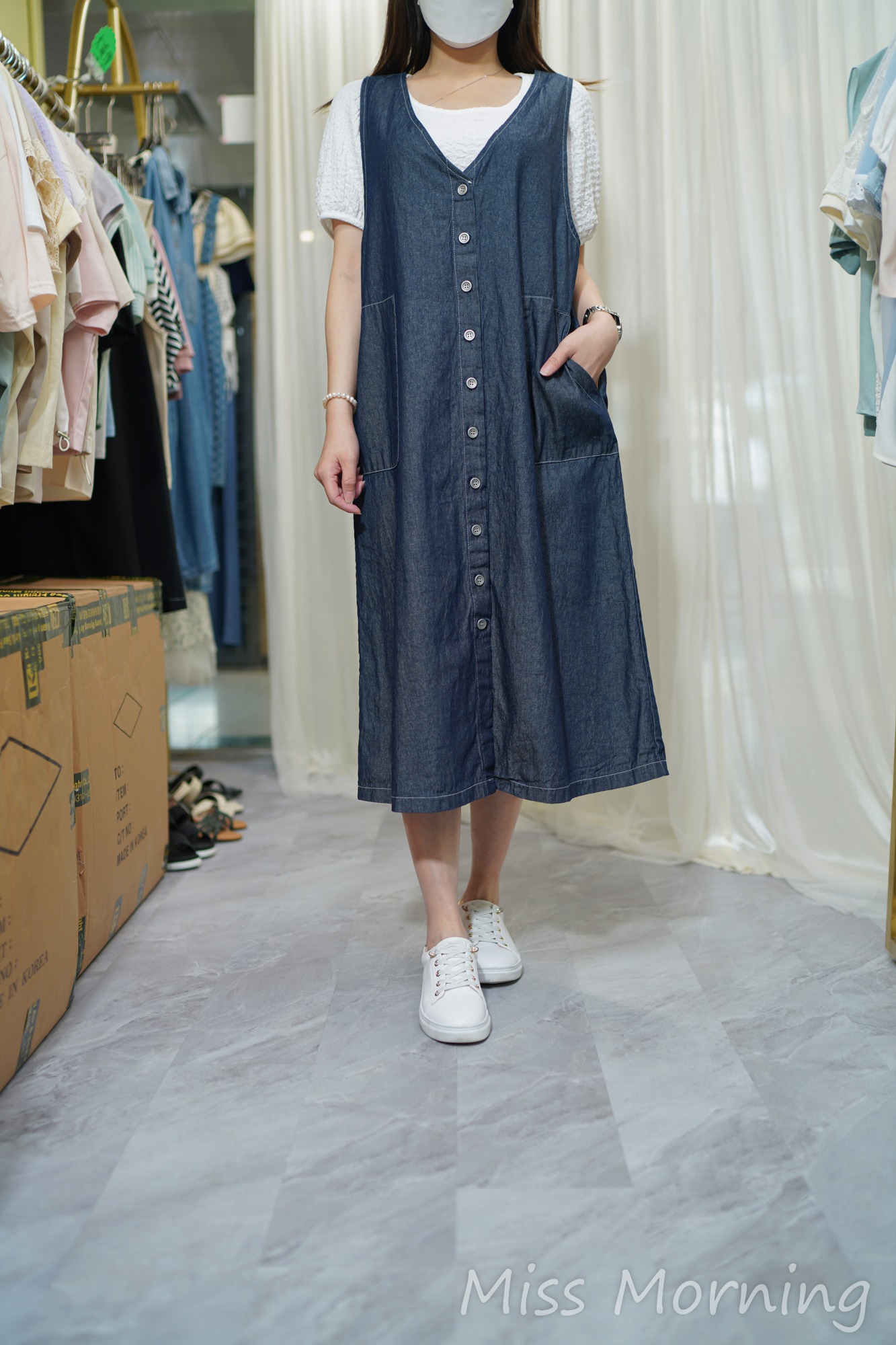 背心款牛仔連身裙(14009)