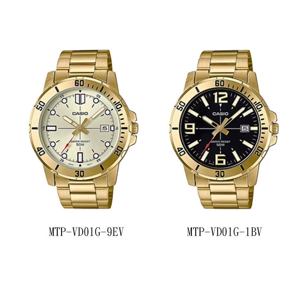 【CASIO 卡西歐】 MTP-VD01G 金色高貴指針錶日期顯示