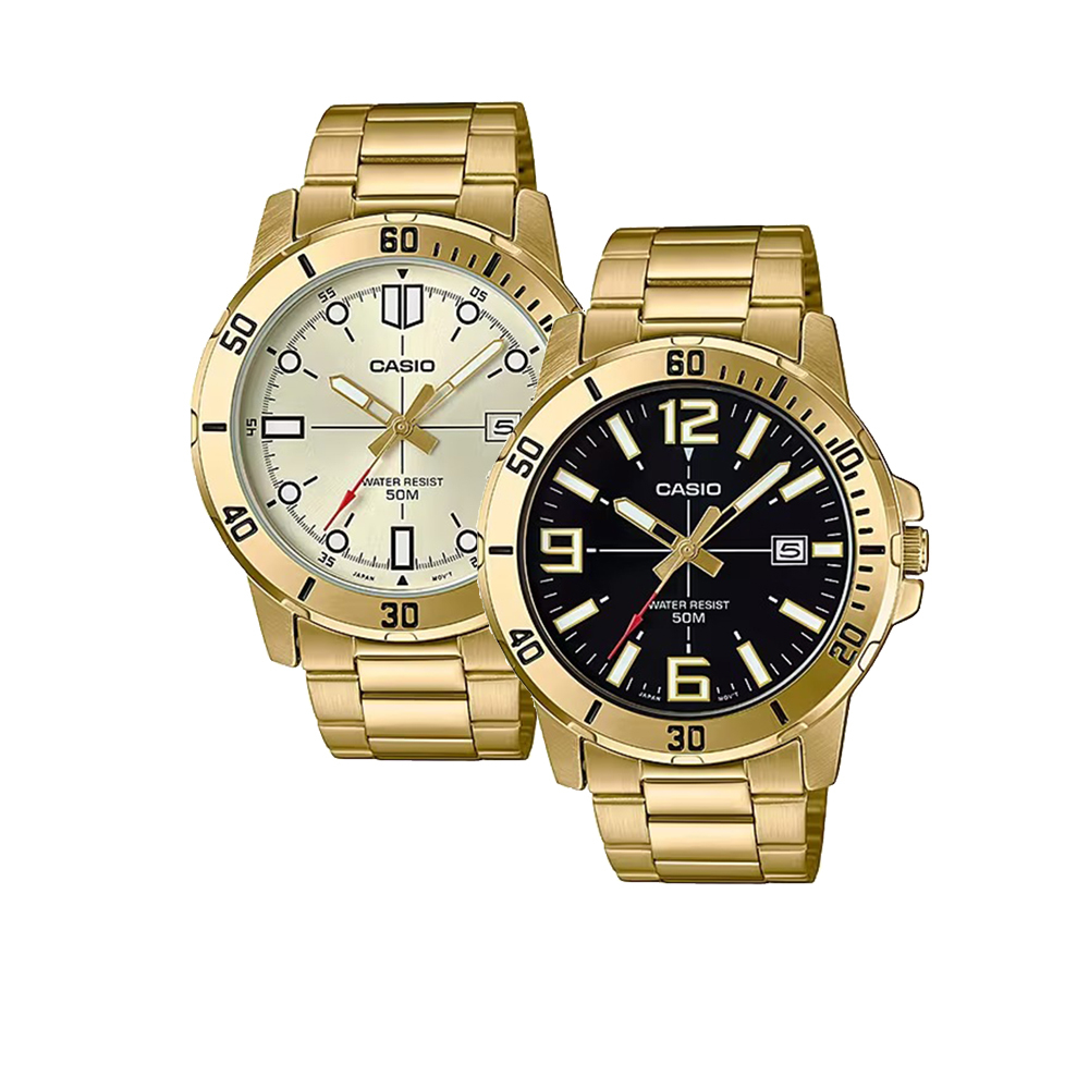 【CASIO 卡西歐】 MTP-VD01G 金色高貴指針錶日期顯示