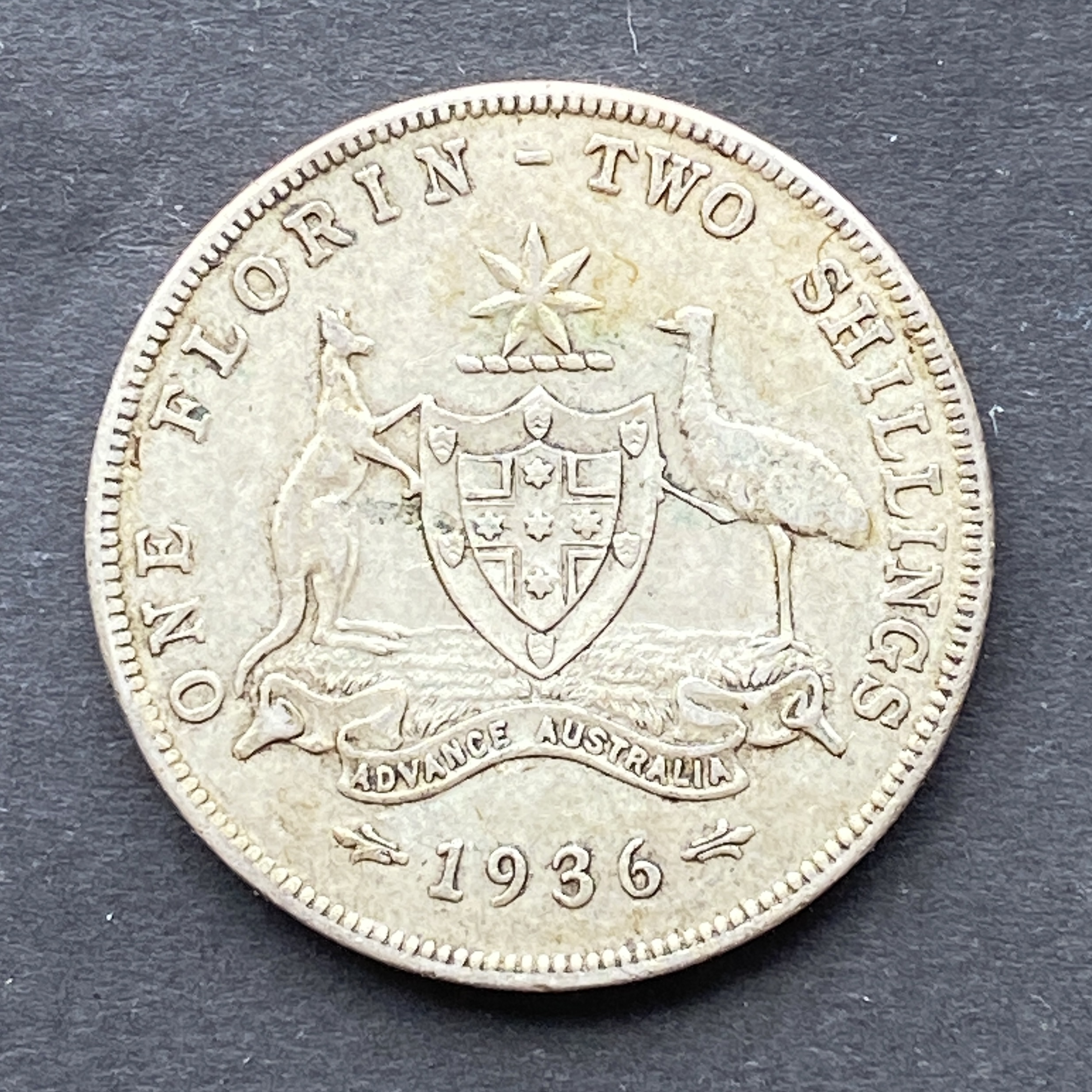 1936 Australian George V 1 Florin silver coin (92.5% silver) - Set B