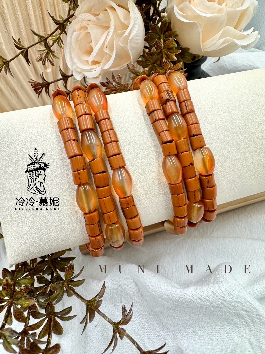 Muni-No.31貿易老珠三排手鍊15cm