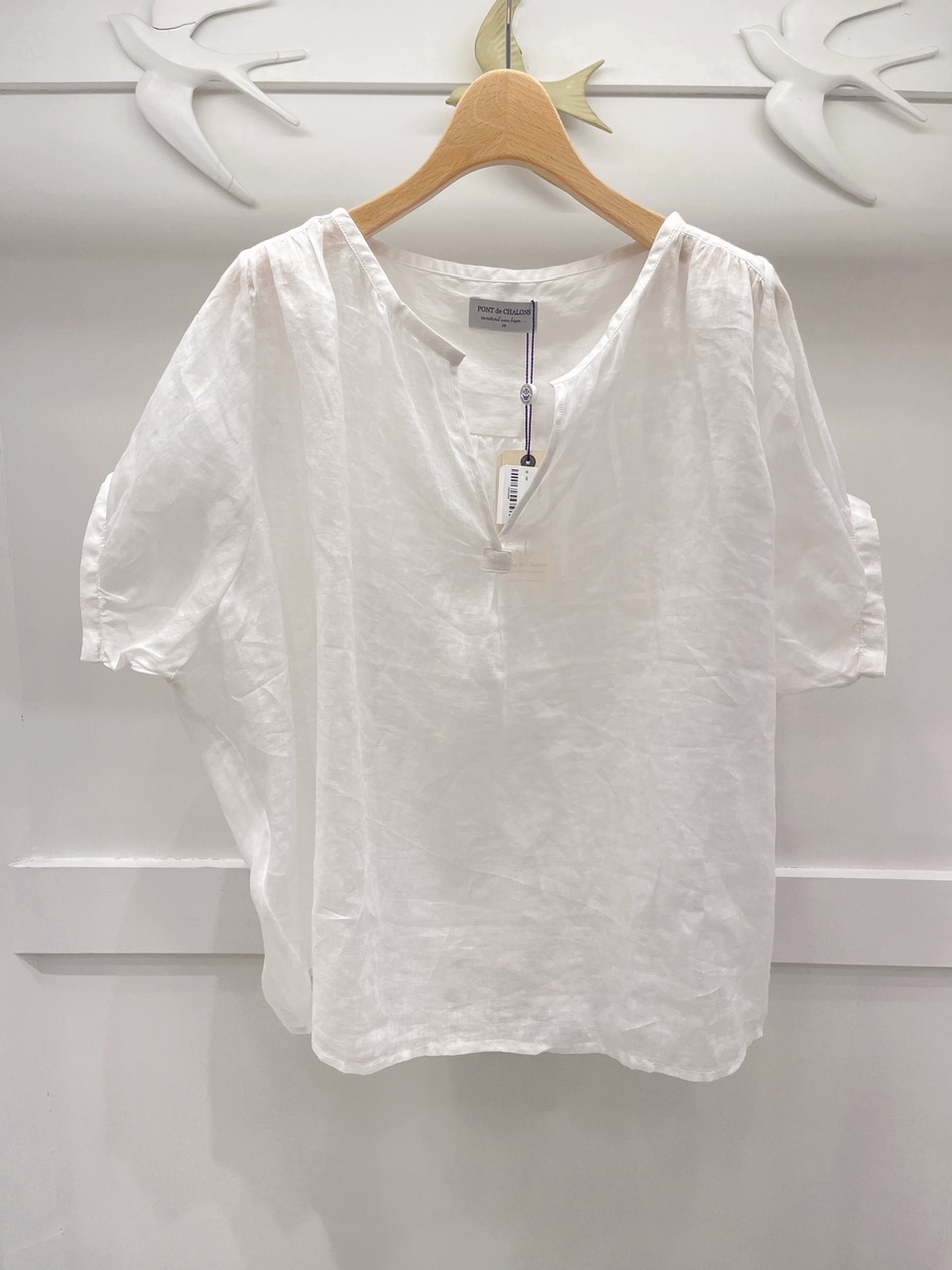 麻料V領寬版上衣