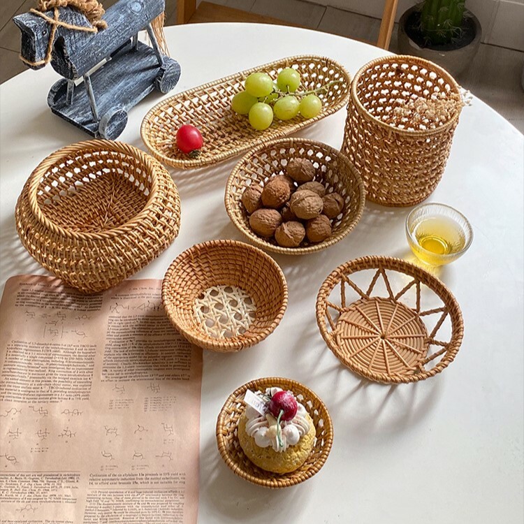 《4392》日式餐具藤編拍攝道具盤果籃