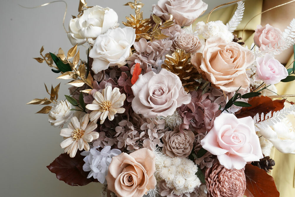 奶茶色開幕盆花,升遷開幕盆花推薦,喜歡生活乾燥花店,開幕送花服務,花材特寫