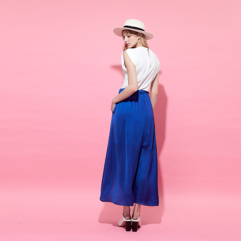 Cop.Copine 法式皇室藍紡紗開衩層次拼接長裙(兩色)-Cop.Copine 法國藍