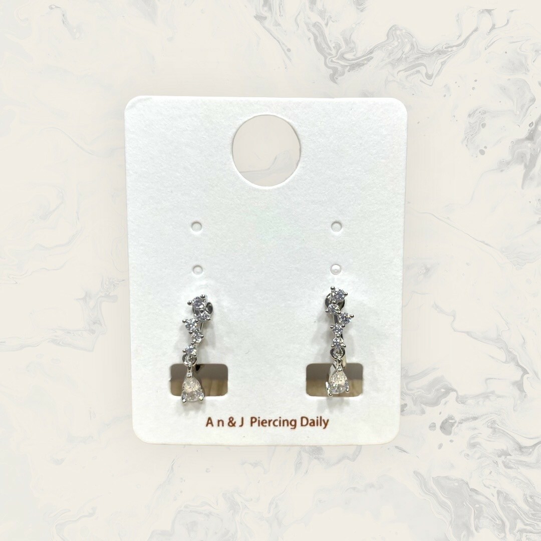 韓國直送-夾式 鋸齒排列小鋯吊水滴鋯 鍍14K