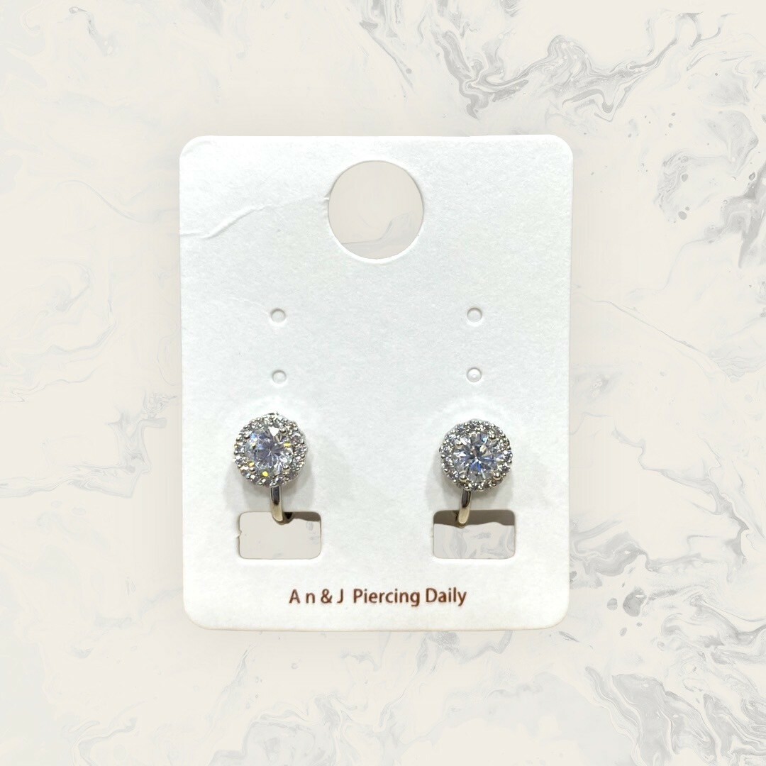 韓國直送-夾式 線鋯框中白鋯 鍍14K