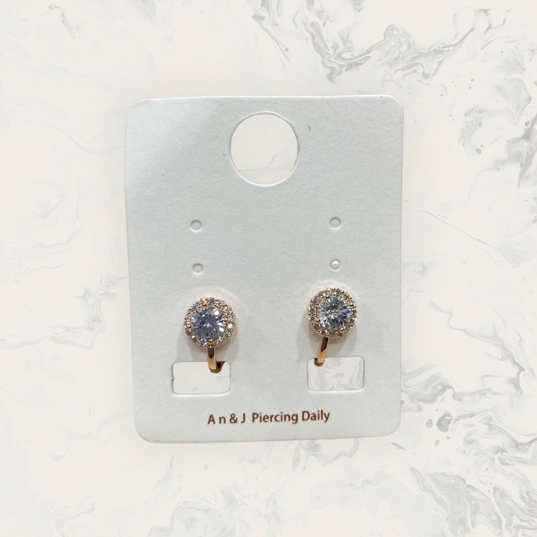 韓國直送-夾式 線鋯框中白鋯 鍍14K