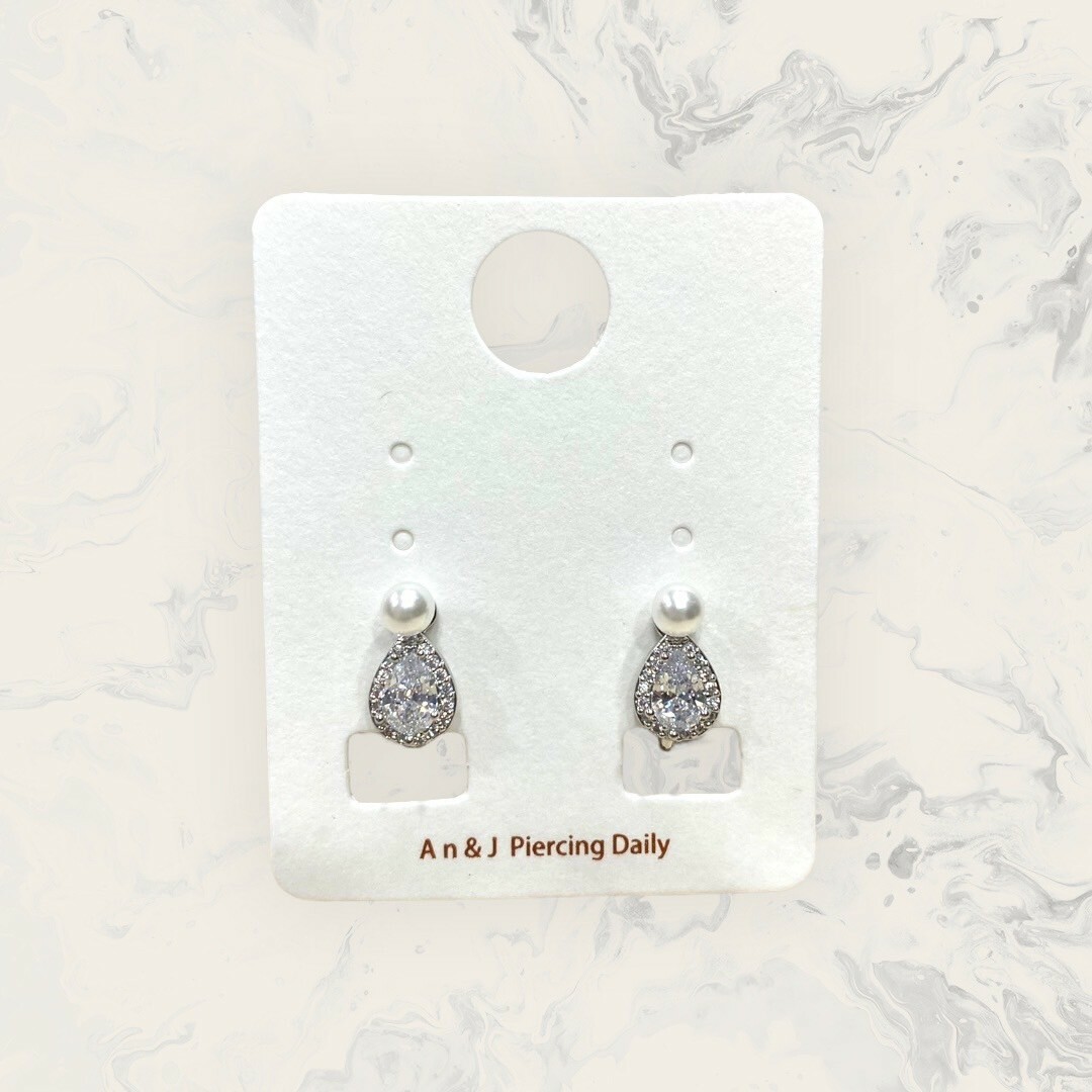 韓國直送-夾式 珍珠下線鋯水滴框中水滴鋯 鍍14K