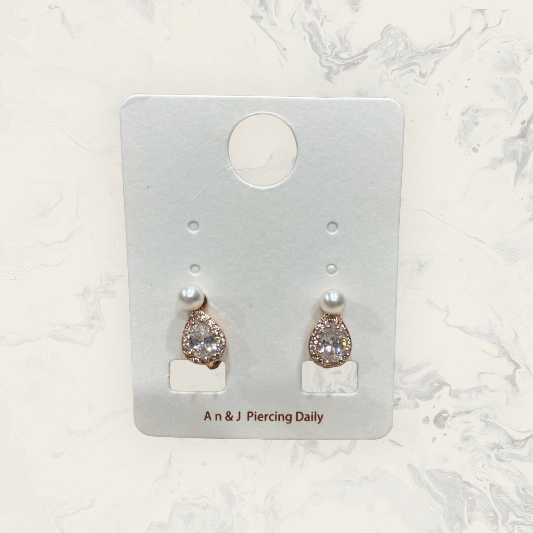 韓國直送-夾式 珍珠下線鋯水滴框中水滴鋯 鍍14K