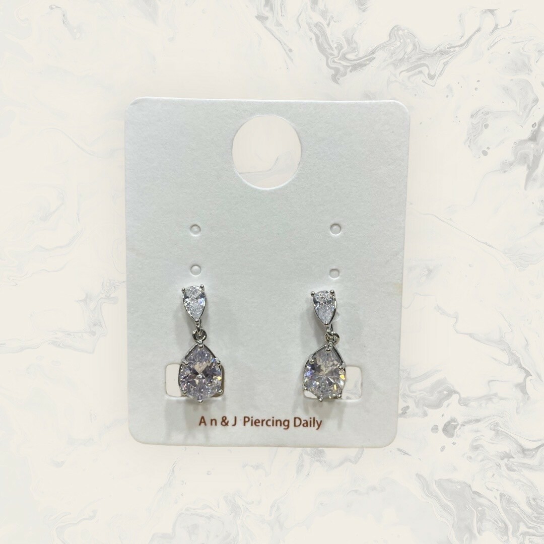 韓國直送-夾式 倒水滴鋯吊六點水滴鋯 鍍14K