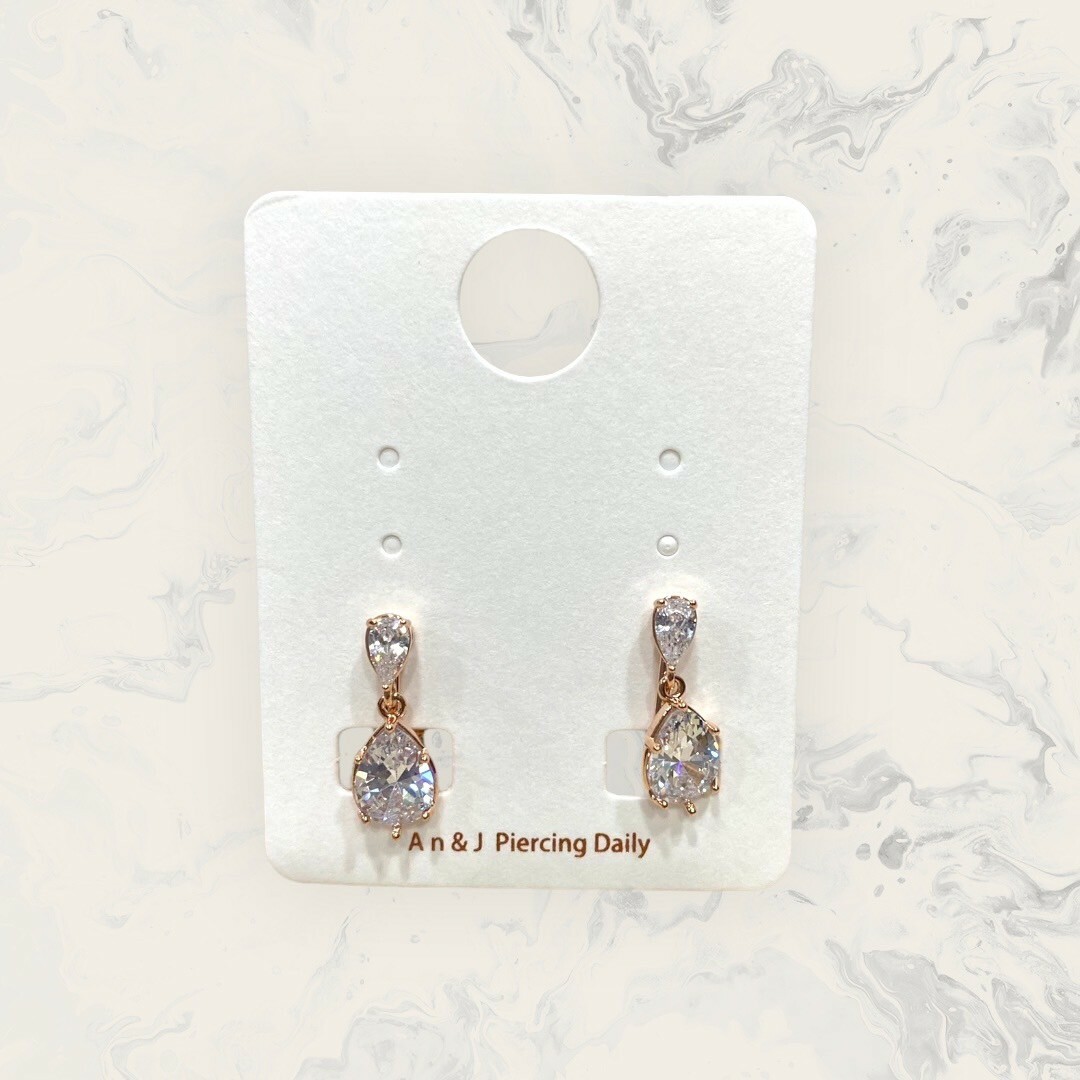 韓國直送-夾式 倒水滴鋯吊六點水滴鋯 鍍14K