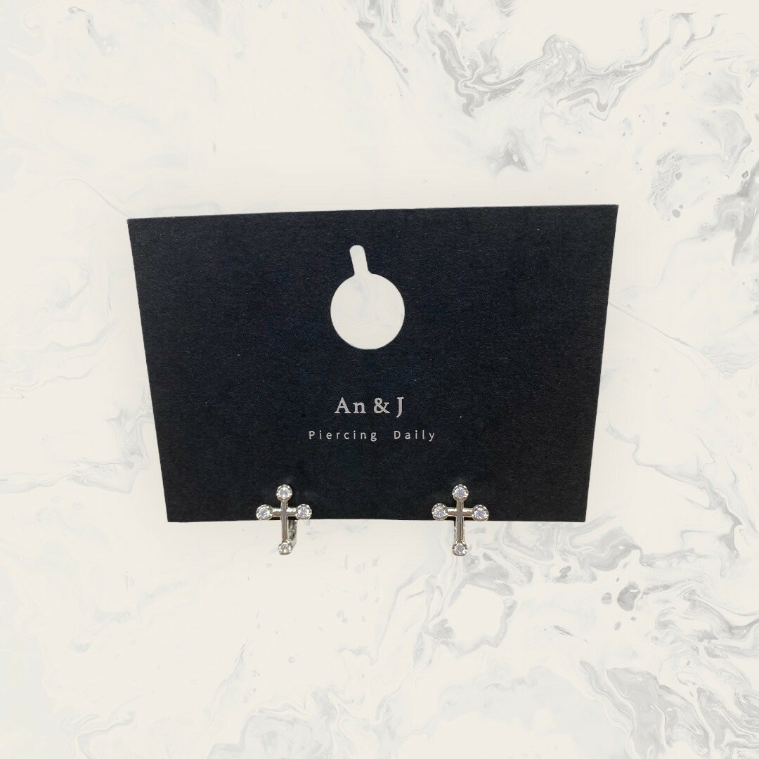 韓國直送-鋼針 易扣 四白鋯十字架 鍍14K