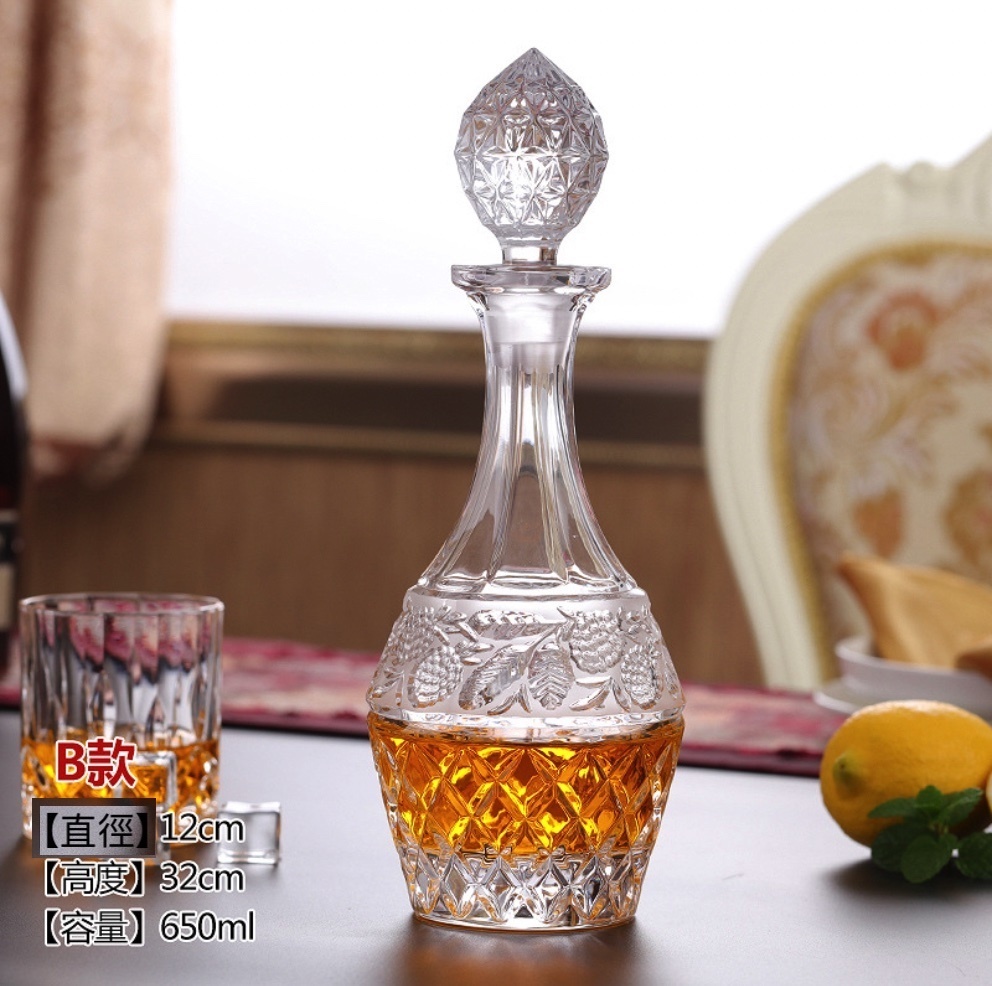 爆款歐式水晶玻璃酒瓶酒壺密封紅酒醒酒器 酒樽 飲料瓶 飲料儲存瓶空瓶（2號酒瓶-【2個裝】）
