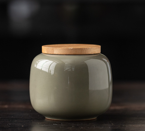 爆款陶瓷茶罐（竹蓋茶葉罐--豆綠）