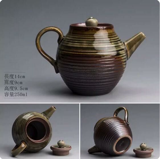 Popular kiln-turned ceramic teapot (flowing glaze round plain teapot)