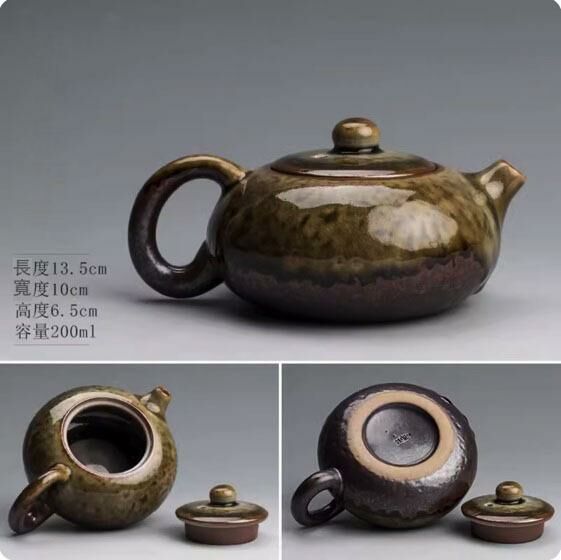 Popular kiln-turned ceramic teapot teapot (flat kettle with flowing glaze)