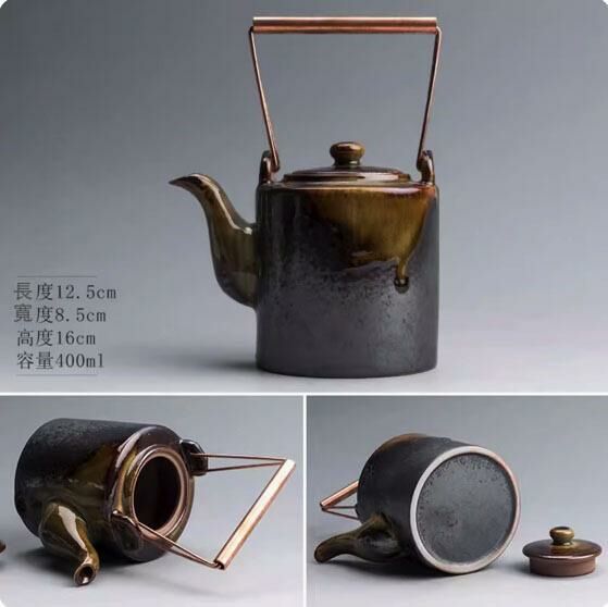 Popular kiln-turned ceramic teapot (flowing glazed copper beam teapot)