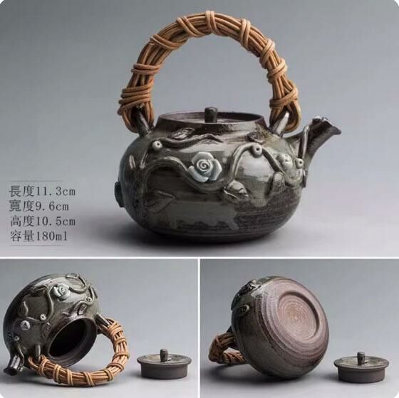 Popular kiln-turned ceramic teapot (Xuyu rattan beam teapot·carved)
