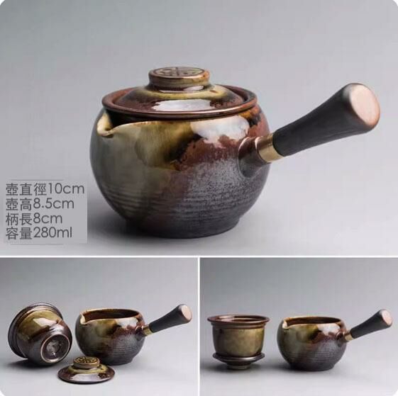 Popular kiln-turned ceramic teapot (flowing glaze side-handled teapot)