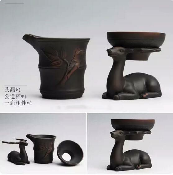 爆款陶瓷茶海公杯套裝(竹韻公道杯+一鹿相伴+茶漏)