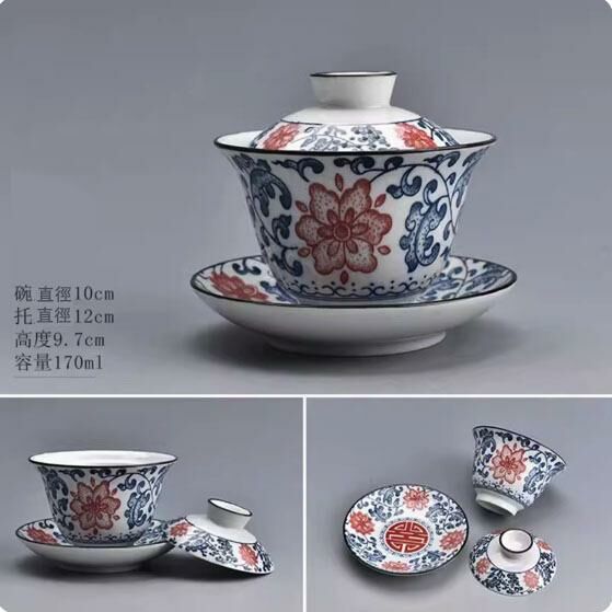 Popular Kung Fu Tea Set Tea Bowl (Red·Plate Flower Covered Bowl)