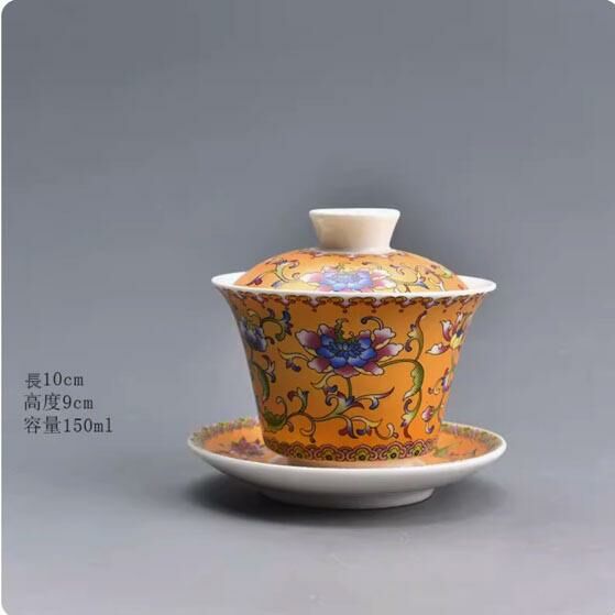 Popular Kung Fu Tea Set Tea Bowl (Enamel Cover Bowl·Orange)