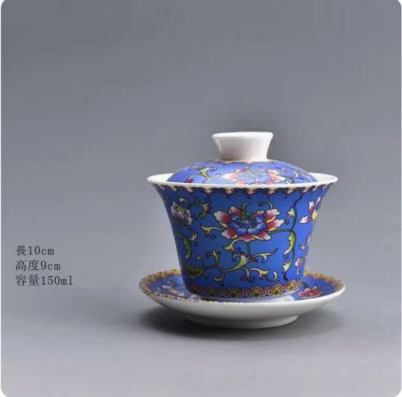 Popular Kung Fu Tea Set Tea Bowl (Enamel Cover Bowl·Blue)