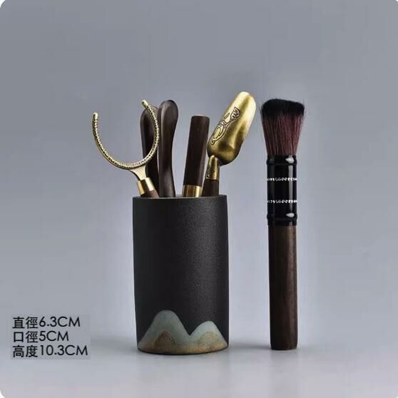 爆款功夫茶具套裝(釉畫山影六君子·磨砂黑)