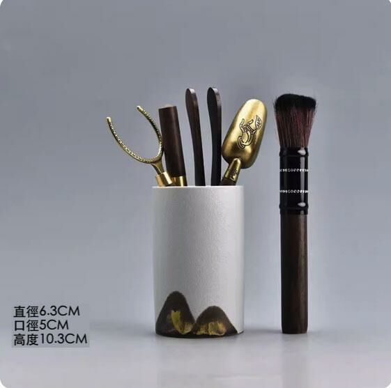 爆款功夫茶具套裝(釉畫山影六君子·磨砂白)