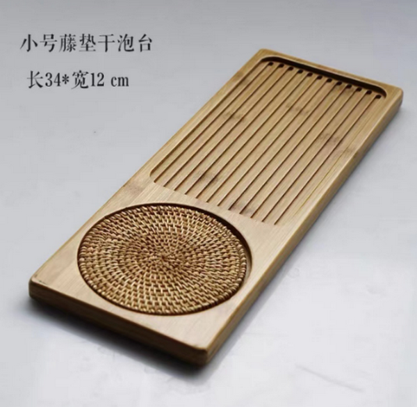 爆款竹製長方托盤竹茶盤（小號茶盤34*12cm+藤墊）