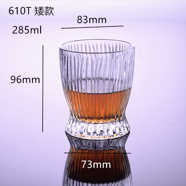 熱賣【1個】豎條紋酒杯威士忌酒杯（貨號/容量：610T矮款285ml）
