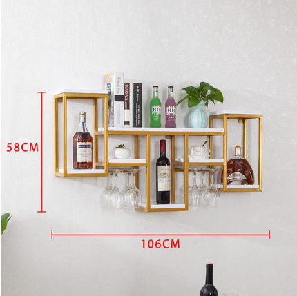Popular iron wall wine rack wine glass rack kitchen cup rack (gold + white plate, 106*20*58cm)