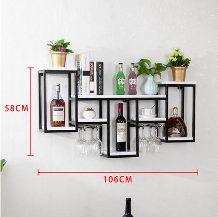 Hot style iron wall wine rack wine glass rack kitchen cup rack (black + white board, 106*20*58cm)