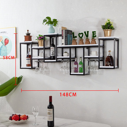 Popular iron wall wine rack wine glass rack kitchen cup rack (black + white board, 148*20*58cm)