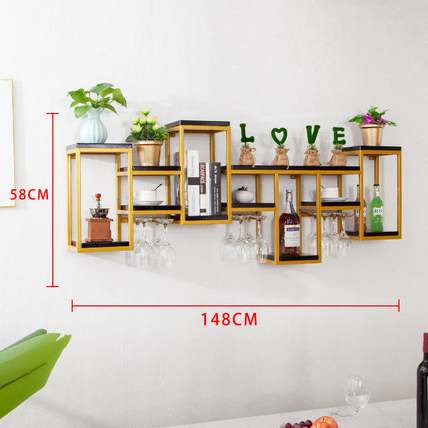 Popular iron wall wine rack wine glass rack kitchen cup rack (gold + blackboard, 148*20*58cm)