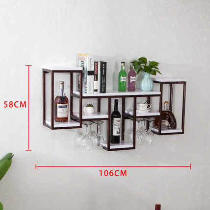 Popular iron wall wine rack wine glass rack kitchen cup rack (bronze + white board, 106*20*58cm)