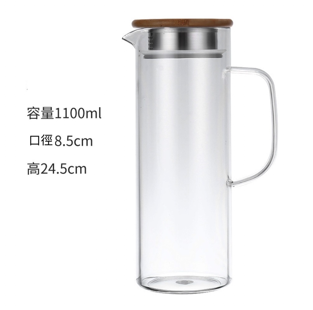 Hot style acrylic kettle plastic PC high temperature resistant cold water kettle (bamboo cover straight pc kettle 1.1L-[2 pack])